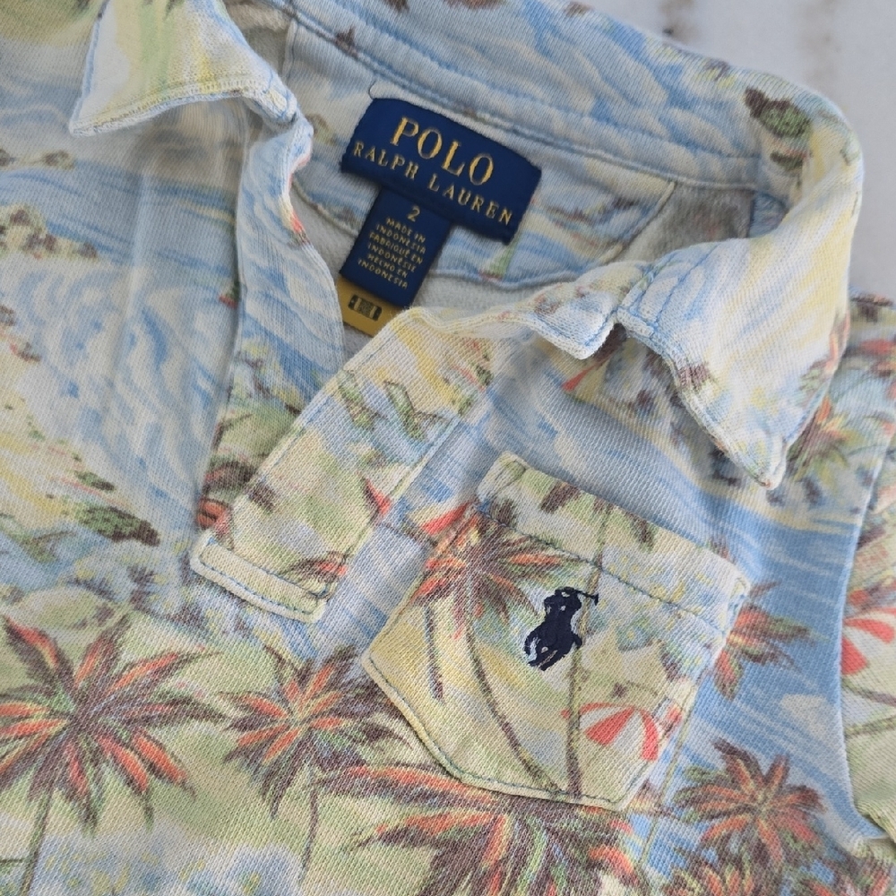Polo by Ralph Lauren Kids Palm Print Pajama Set - Blue and Cream - Picture 4 of 7